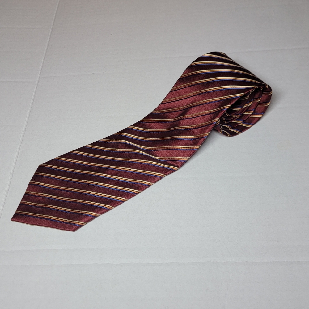 💚 Geoffrey Beene Vintage Mens Tie Narrow Skinny Striped Maroon With‎ Pinstripes